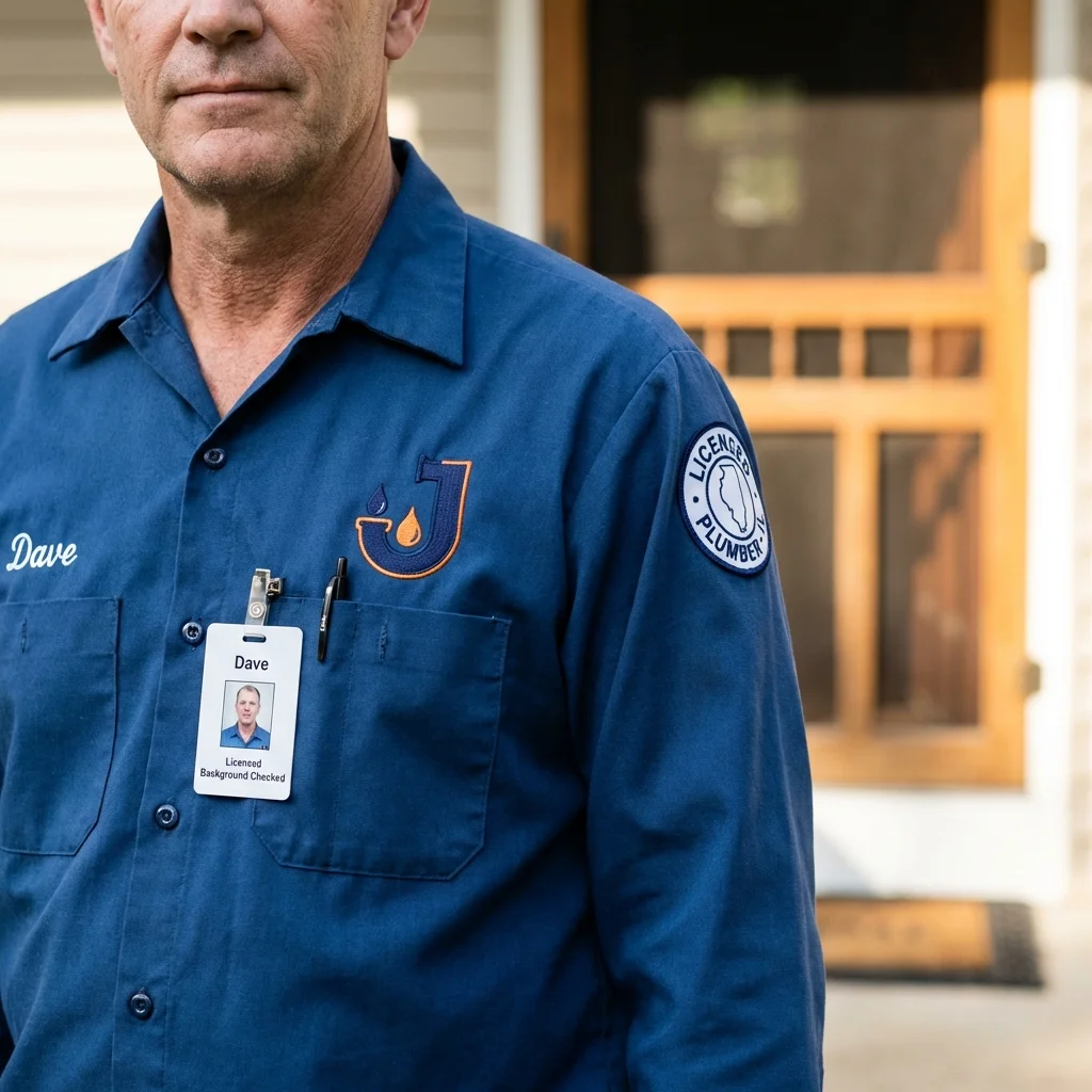 Licensed plumber showing ID badge in Ormond Beach, FL