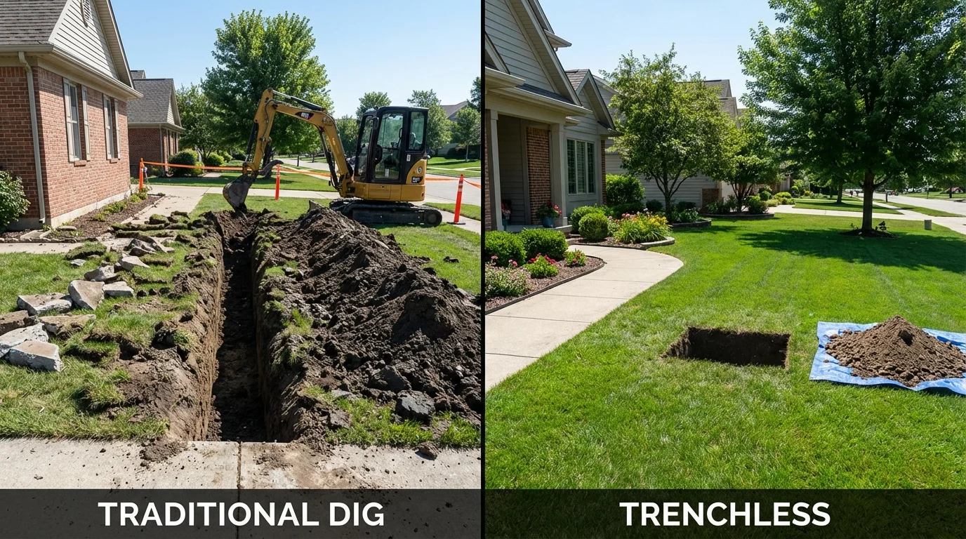 Trenchless sewer repair with minimal yard damage versus traditional excavation in Ormond Beach, FL